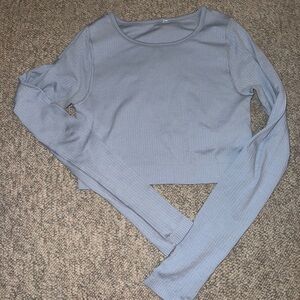 Lululemon Athletica Blue Ribbed Cropped Long Sleeve Top